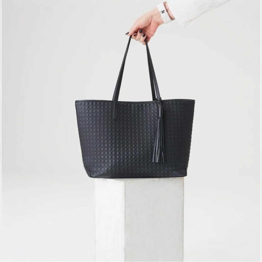 MARLA WYNNE Debossed Dot Black Large Tote Bag